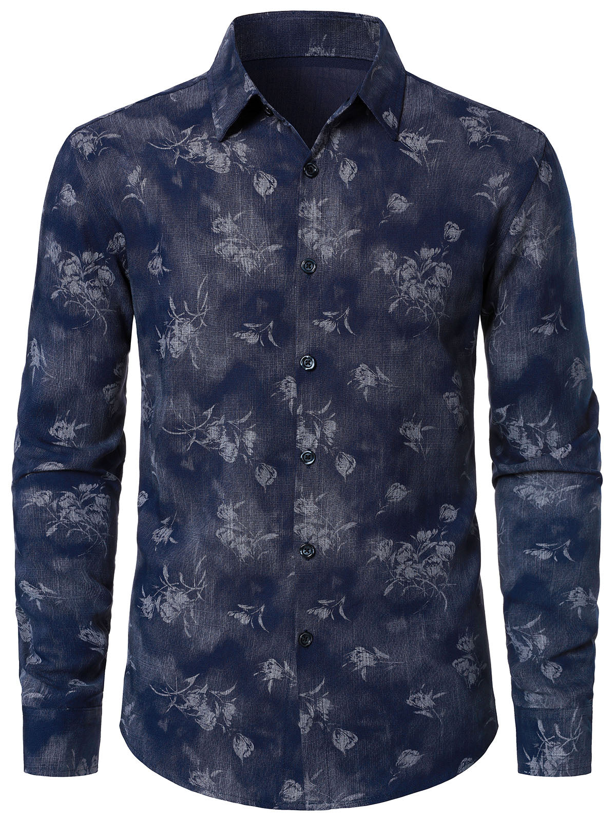 Chemise à manches longues bleue à motif floral vintage pour homme