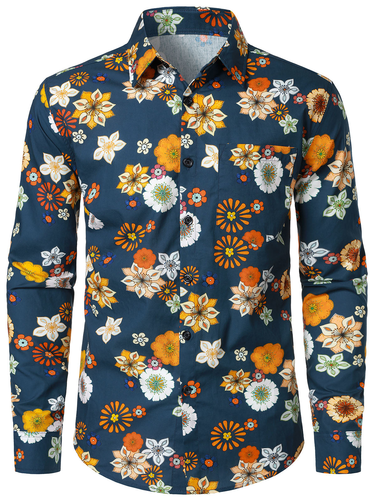 Chemise décontractée à manches longues et imprimé floral bleu pour homme