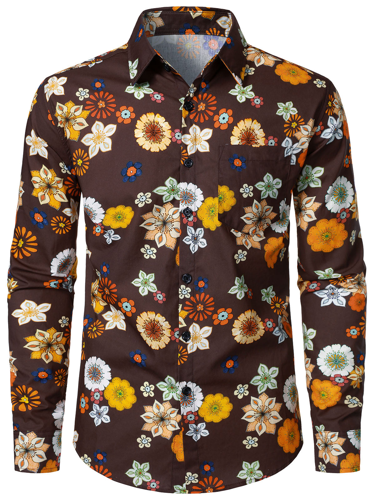 Chemise à manches longues à imprimé floral vintage pour homme