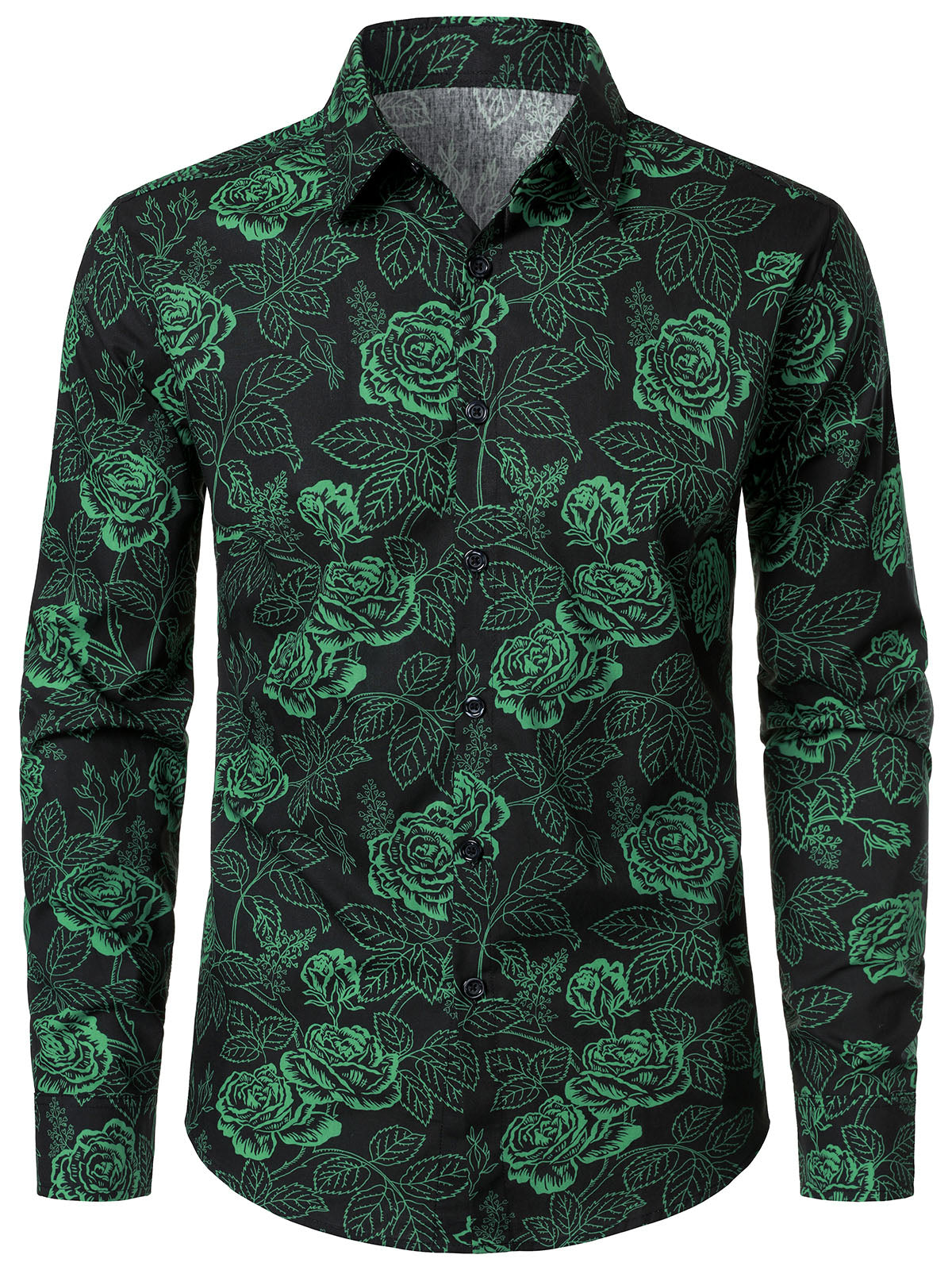 Chemise à manches longues à imprimé floral rose vert pour homme