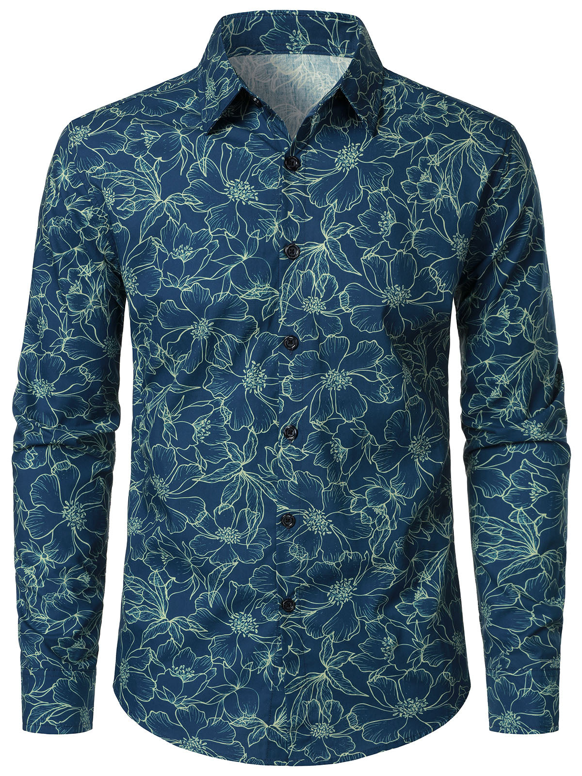 Chemise à manches longues bleue à fleurs en coton pour homme