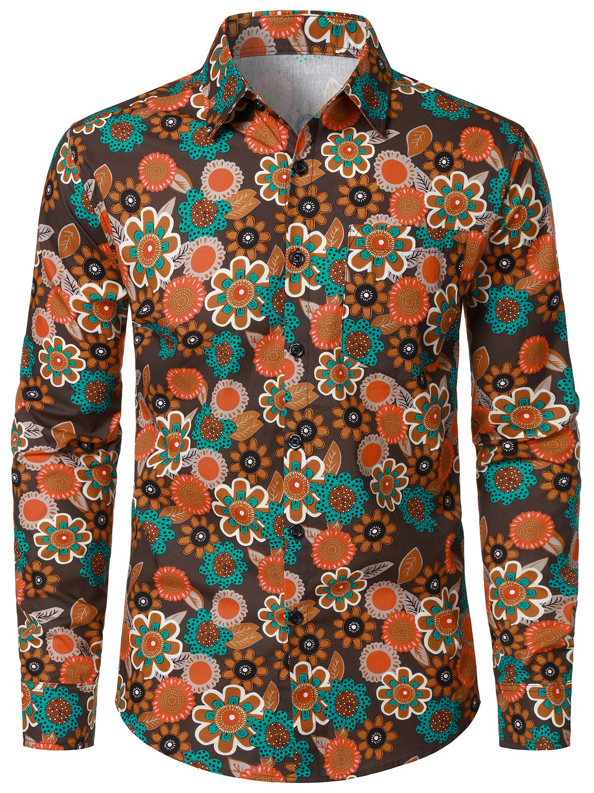 Chemise à manches longues en coton à imprimé floral vintage des années 70 pour homme