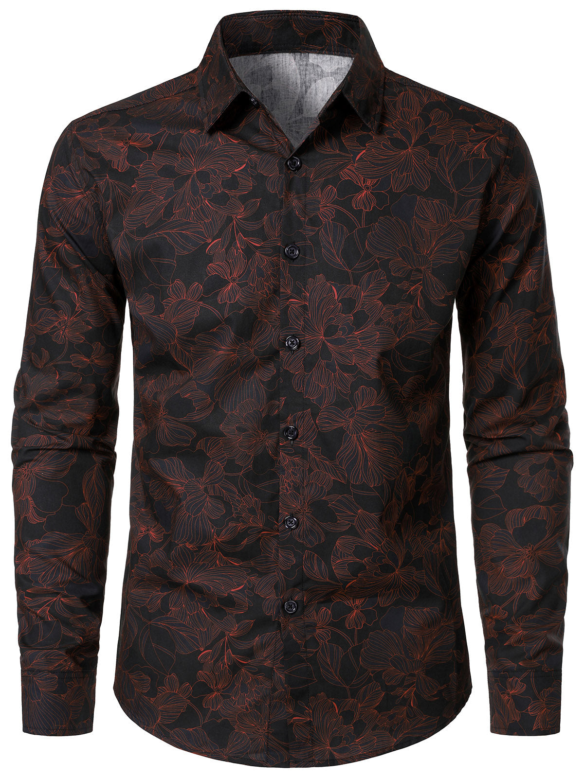 Chemise à manches longues bleue à imprimé floral vintage en coton pour homme