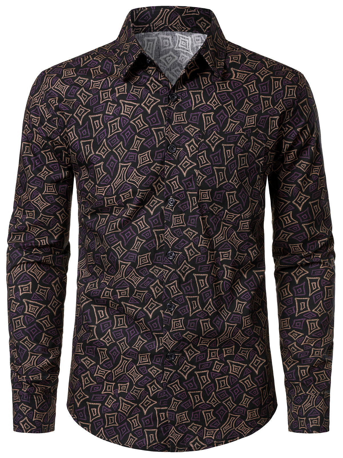 Chemise à manches longues en coton à motifs géométriques pour homme