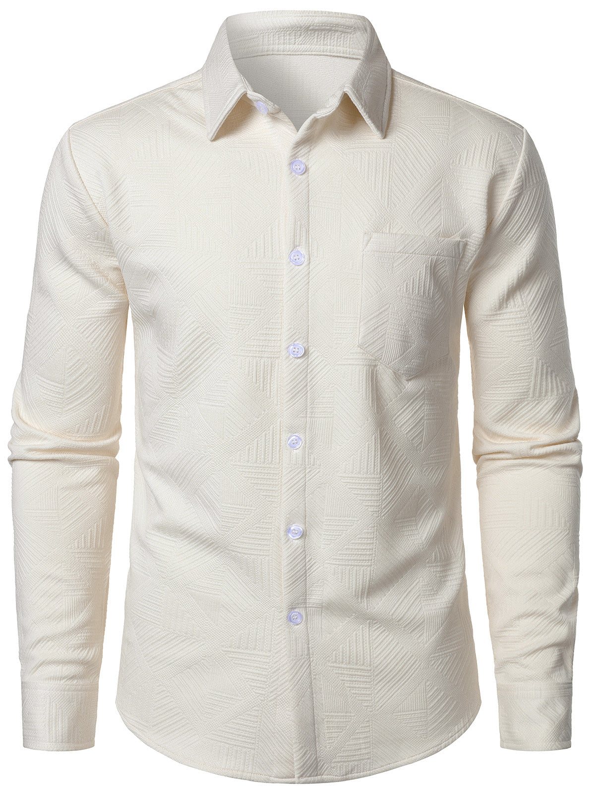 Chemise beige décontractée à manches longues pour homme, motif géométrique
