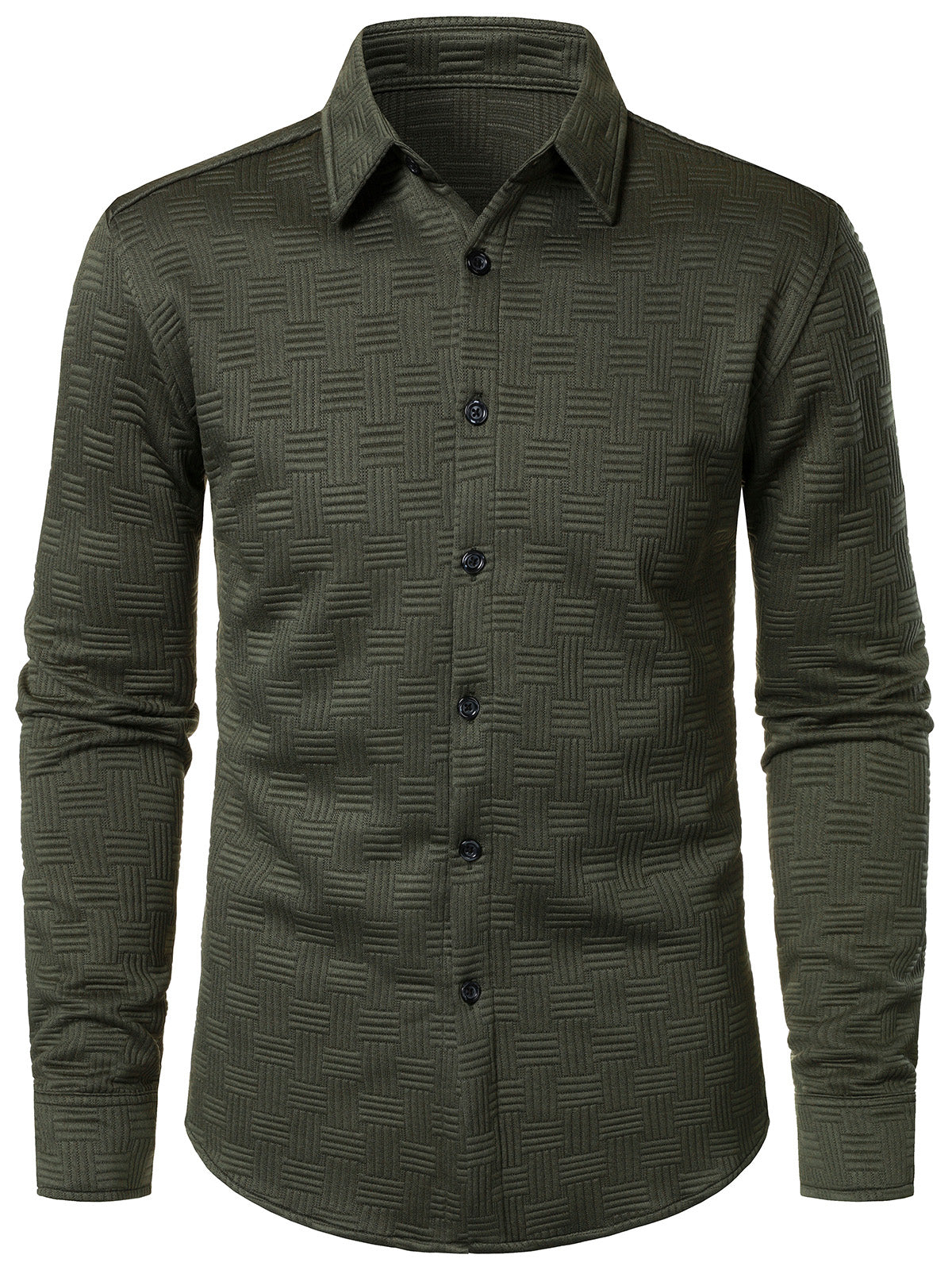 Chemise à manches longues verte à motif géométrique pour homme