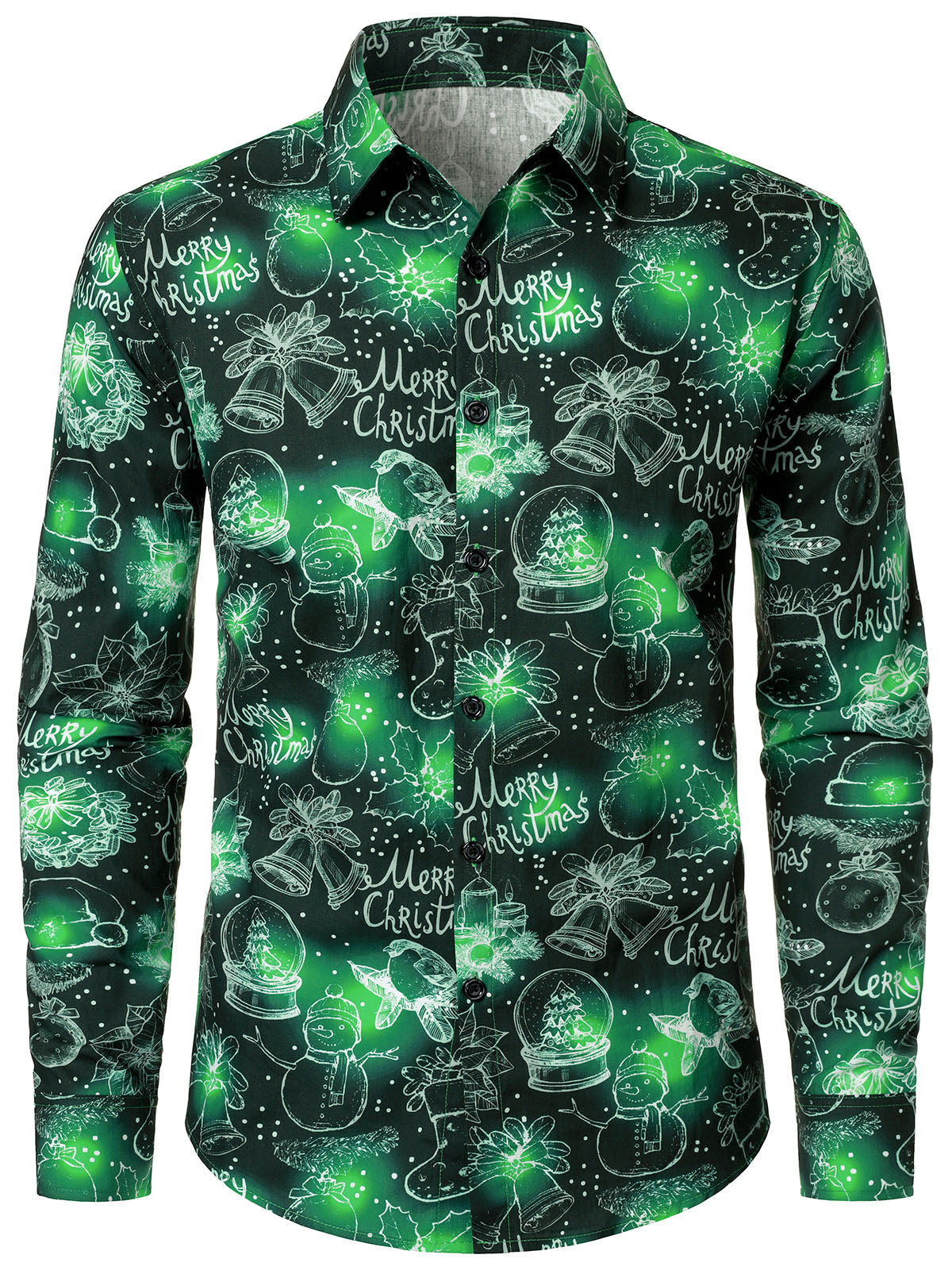 Chemise de Noël verte en coton à manches longues pour homme