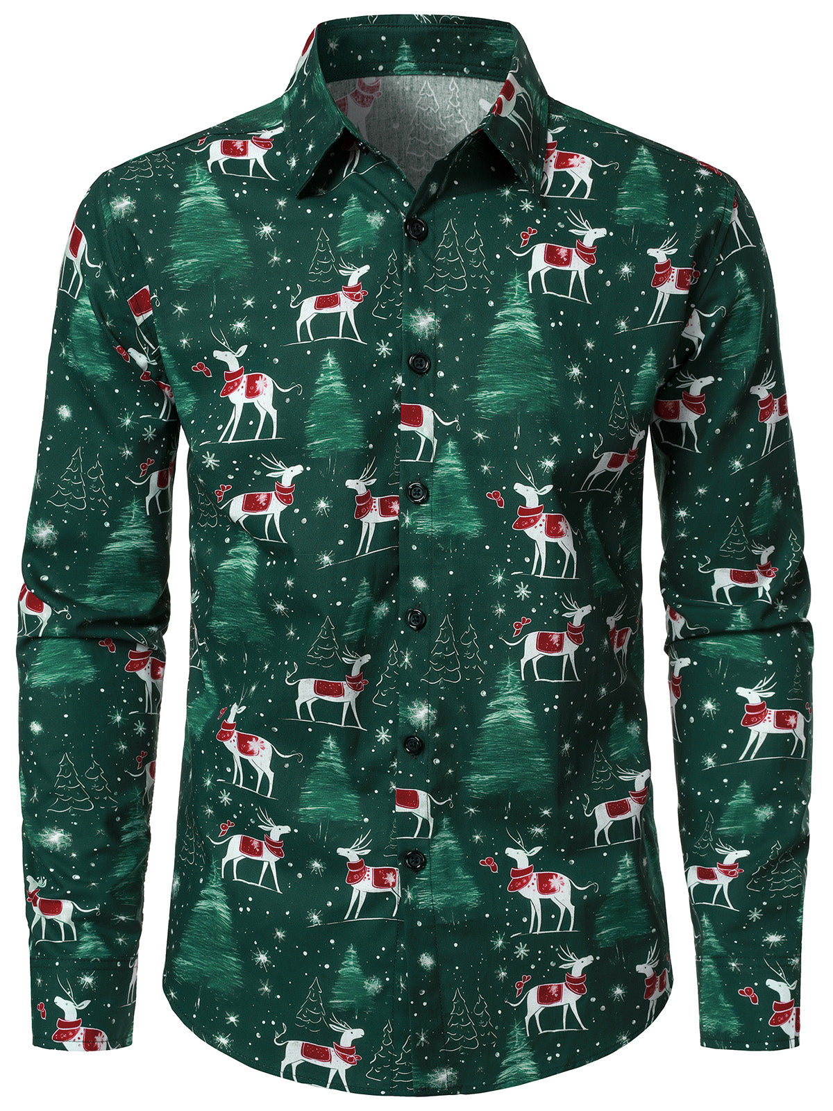 Chemise à manches longues en coton à imprimé renne et sapin de Noël pour homme