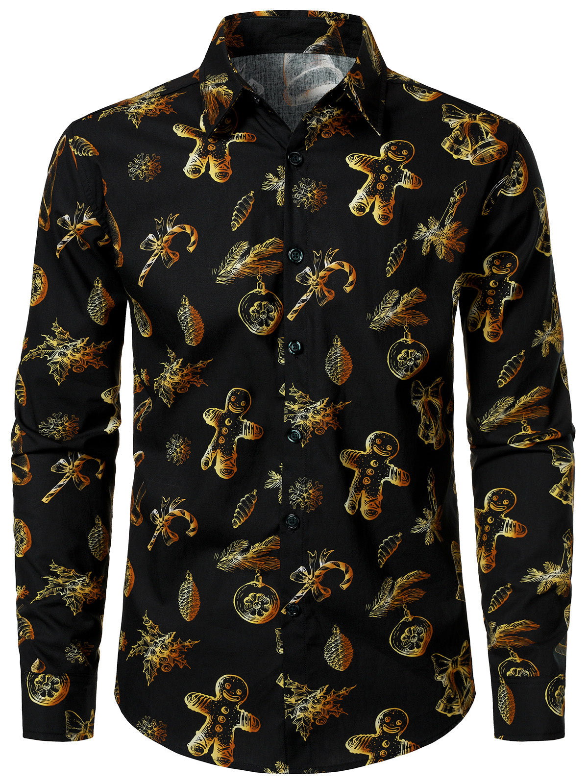 Chemise à manches longues en coton pour homme, motif bonhomme en pain d'épices brillant de Noël