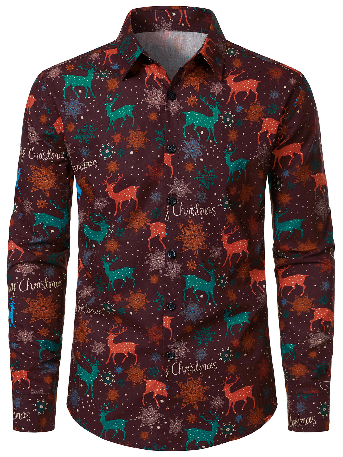 Chemise de Noël à manches longues en coton rouge pour homme Motif renne