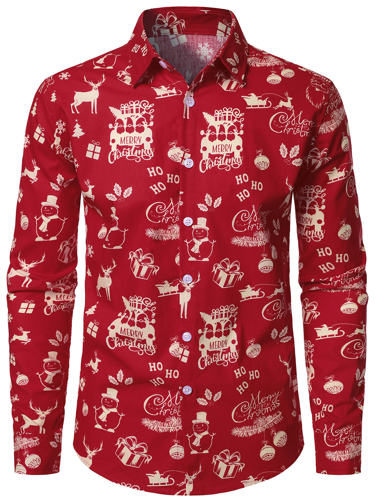 Chemise à manches longues rouge en coton vintage de Noël pour homme
