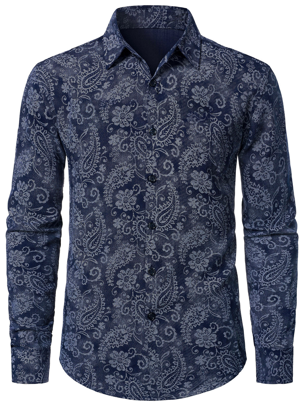 Chemise à manches longues bleue à motif cachemire pour homme