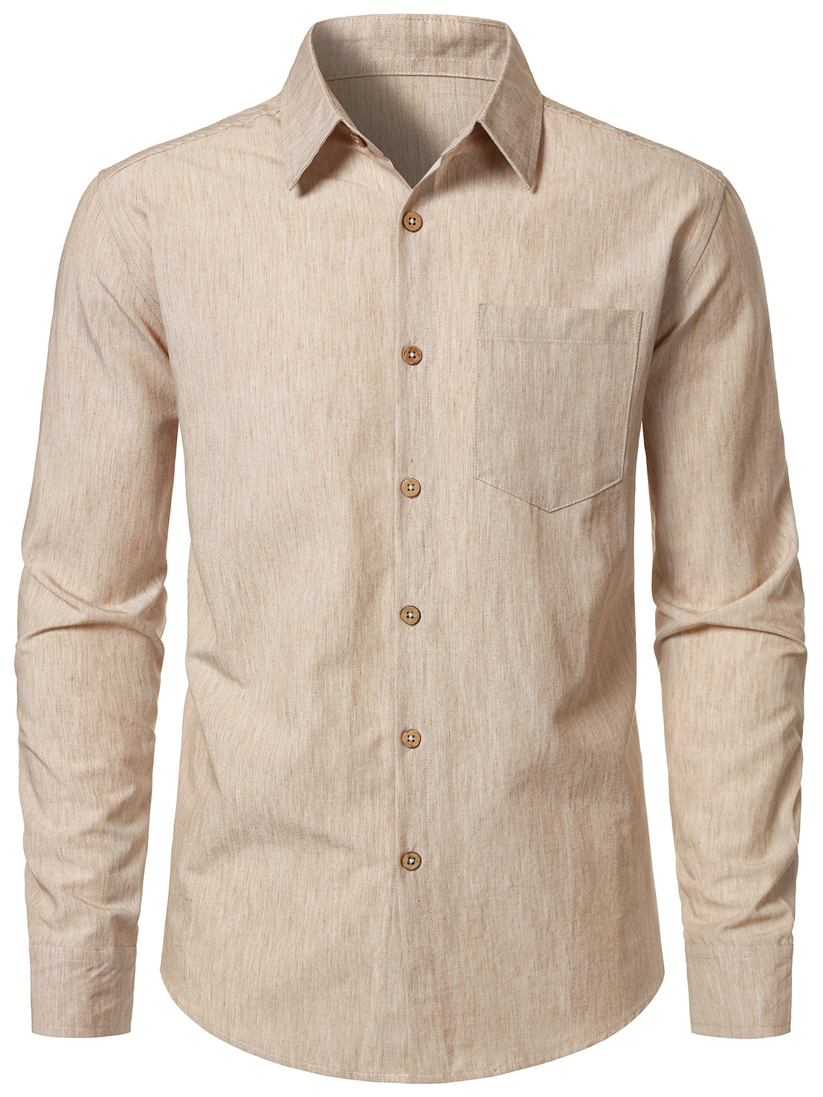 Chemise Homme Beige Unie à Manches Longues
