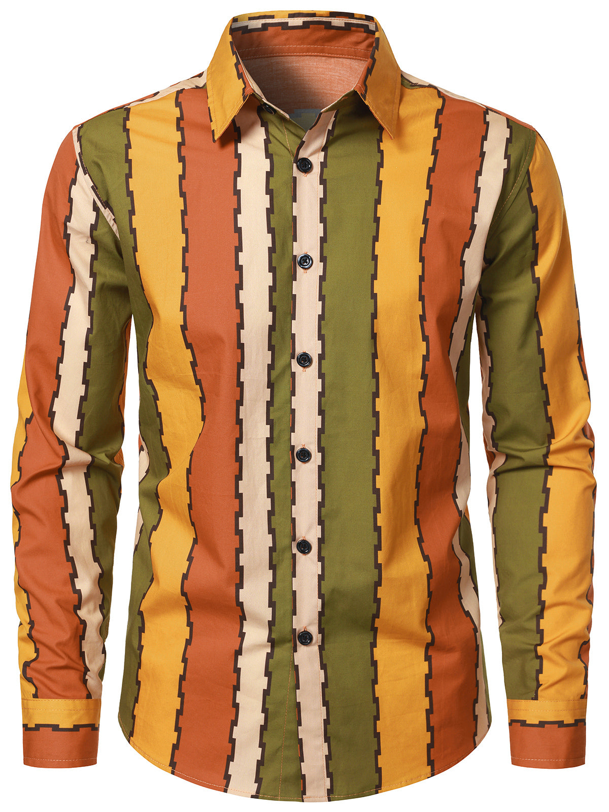 Men's 70s Vintage Striped Cotton Long Sleeve Shirt