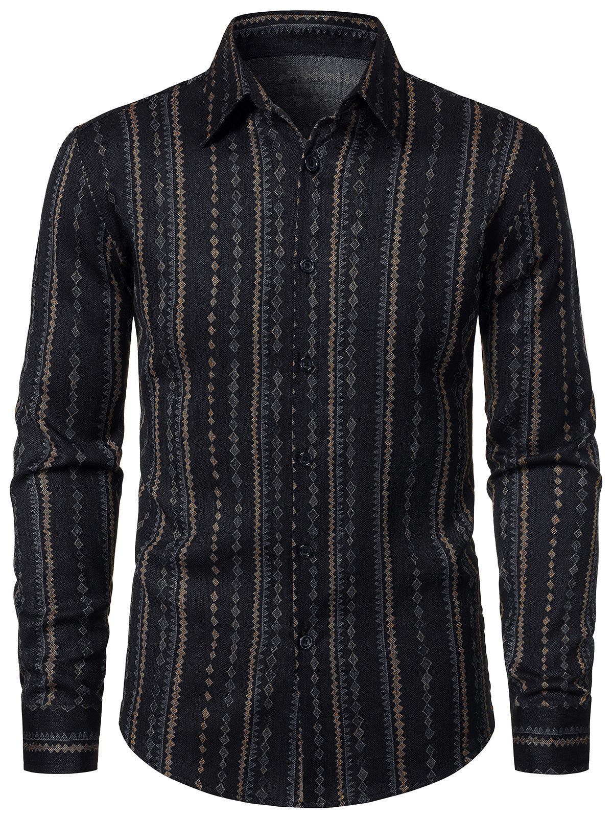 Chemise Homme Vintage Manches Longues Rayures 70s Noir