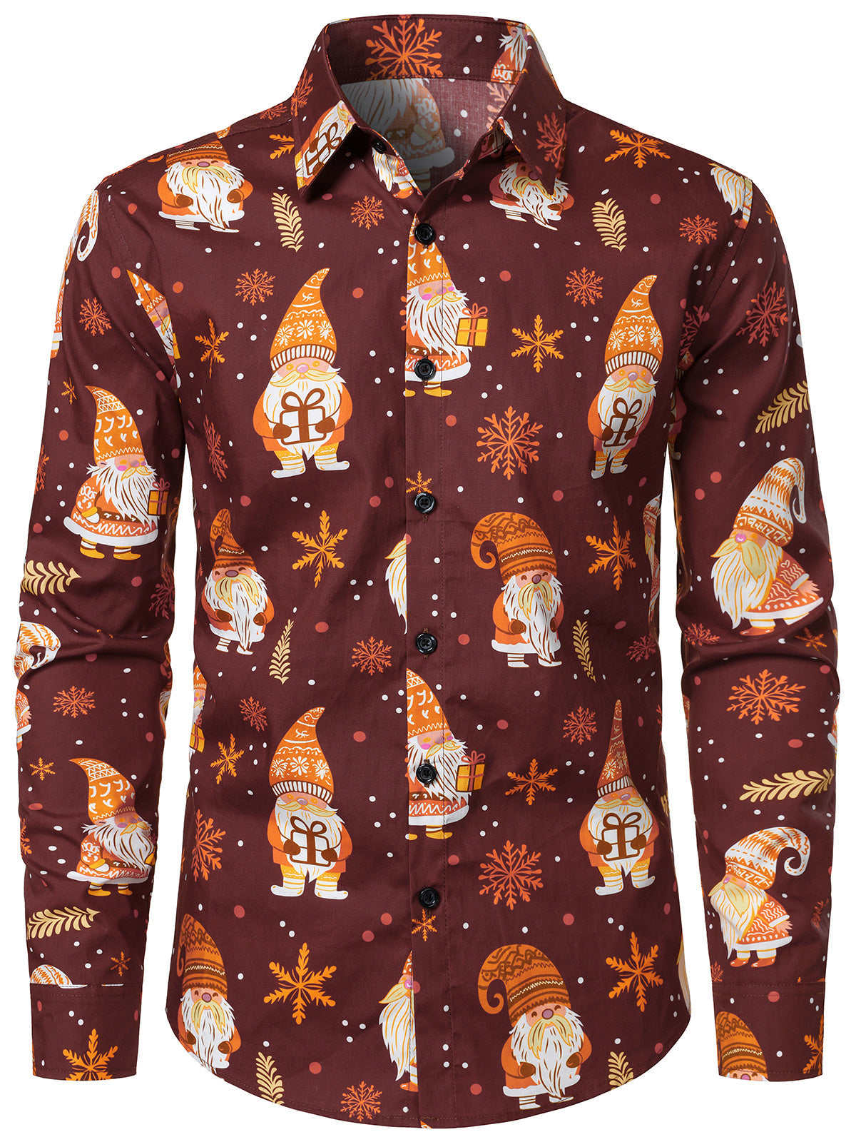 Chemise manches longues homme lutins de Noël marron