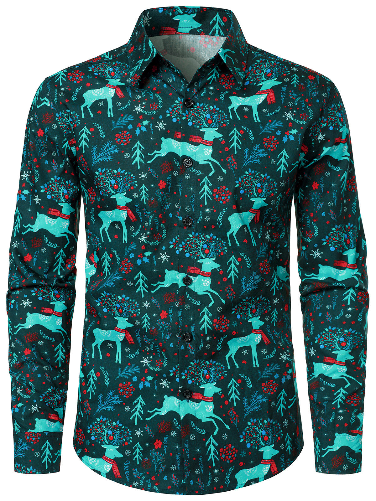 Chemise homme en coton vert à motif rennes