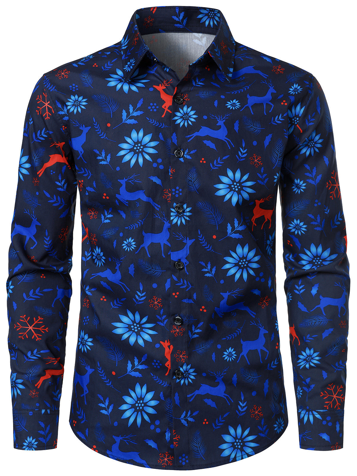 Chemise homme en coton bleu marine à motif rennes