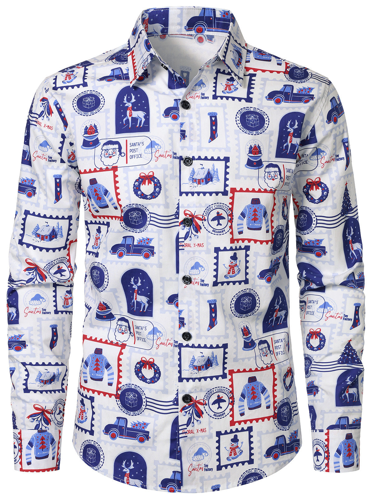 Chemise manches longues homme Père Noël motif timbre