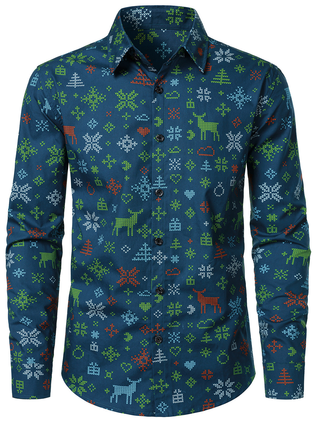 Chemise de Noël rétro en coton pour homme Bleu