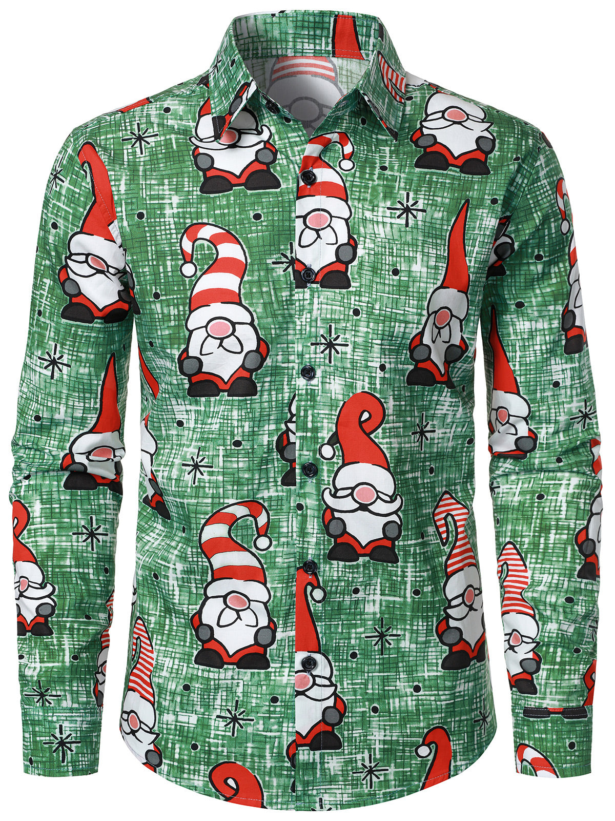 Chemise de Noël en coton à motif de lutins mignons pour homme Vert