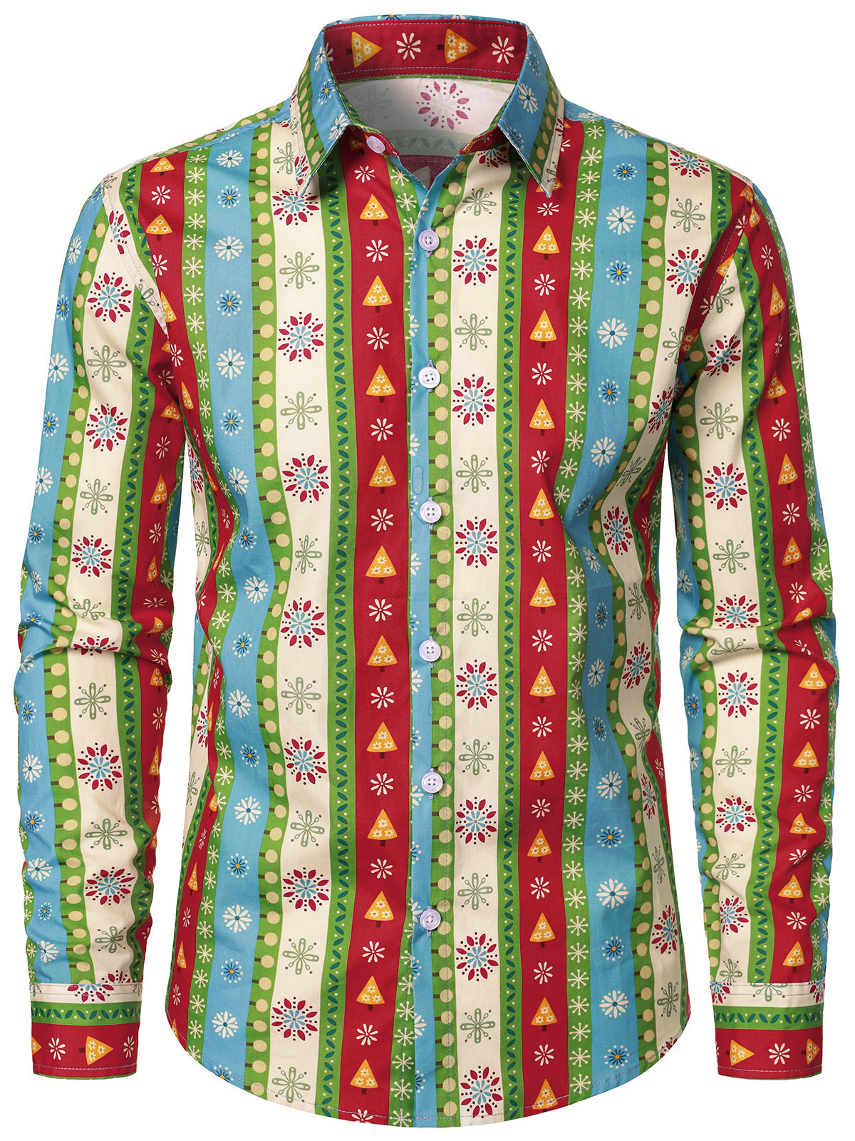 Chemise de Noël en coton à rayures et motifs de sapins pour homme