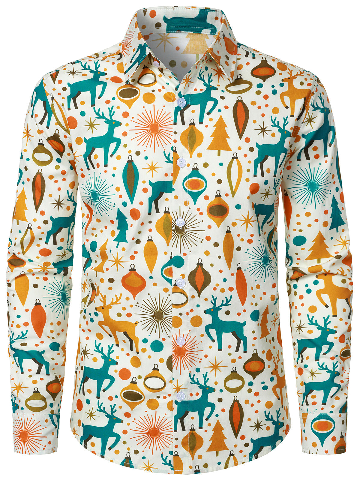 Chemise de Noël vintage en coton pour homme Beige