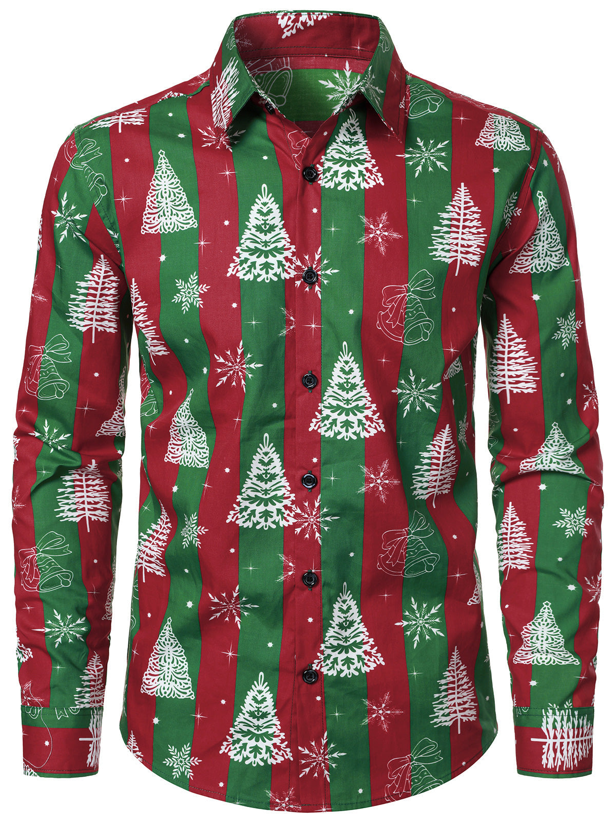 Chemise de Noël en coton à rayures et motifs de sapins pour homme Vert