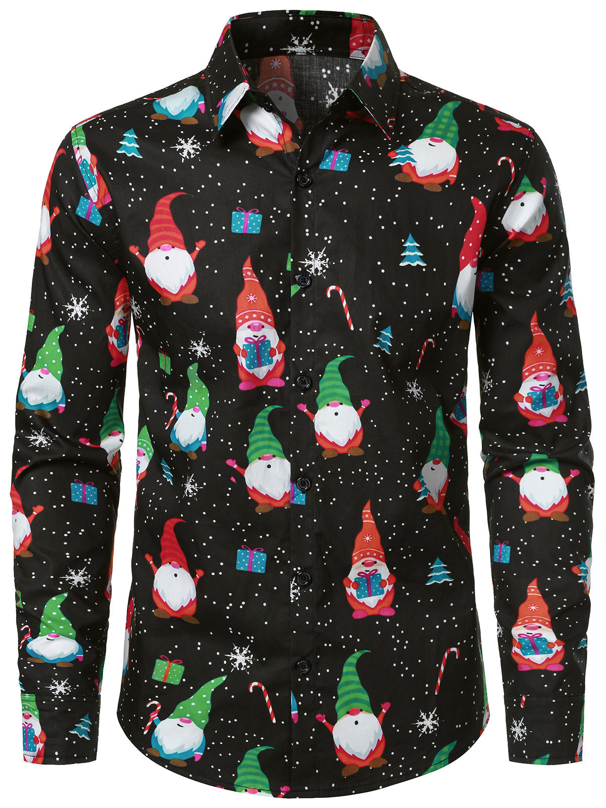 Chemise de Noël en coton à motif de lutins mignons pour homme Noir