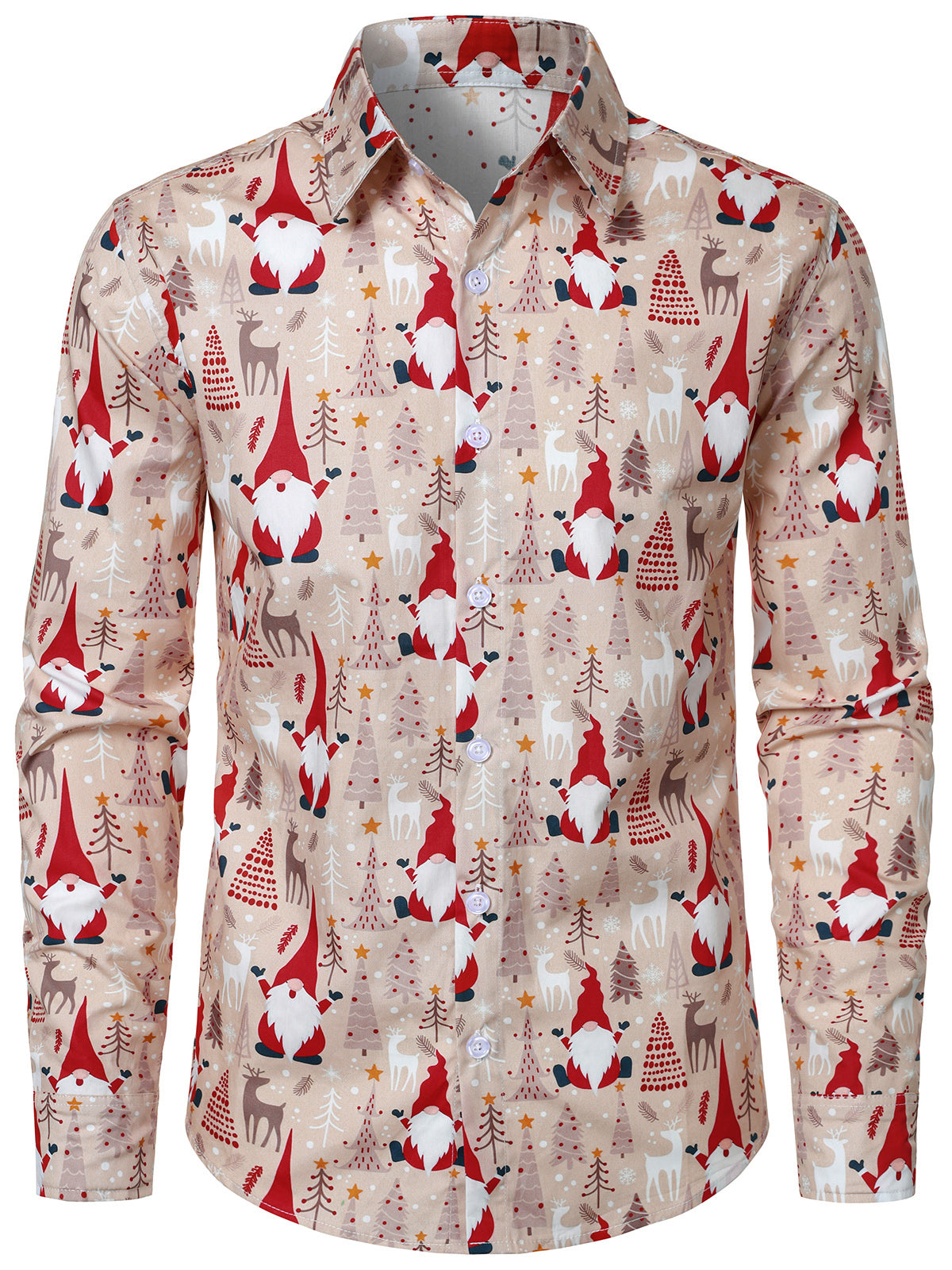 Chemise de Noël en coton à motif de lutins mignons pour homme Beige