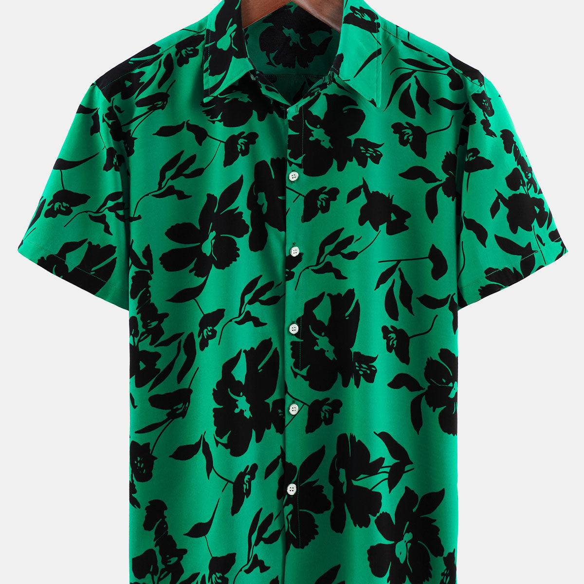 Chemise à manches courtes décontractée verte à fleurs d'été pour hommes