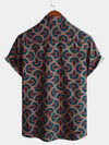 Chemise à manches courtes d'été boutonnée en à imprimé géométrique pour hommes