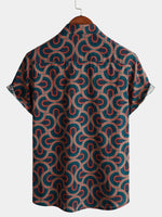 Chemise à manches courtes d'été boutonnée en à imprimé géométrique pour hommes
