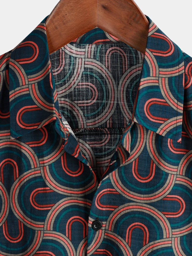 Chemise à manches courtes d'été boutonnée en à imprimé géométrique pour hommes