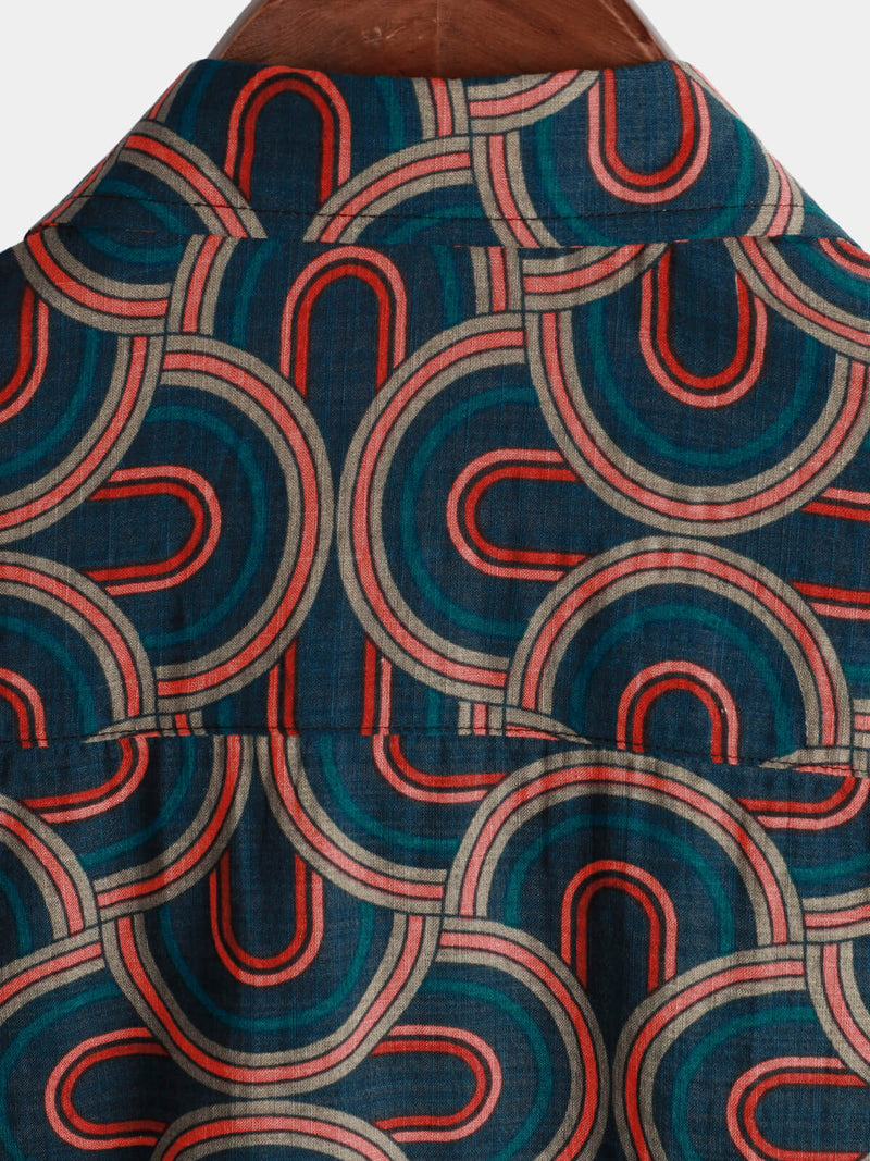 Chemise à manches courtes d'été boutonnée en à imprimé géométrique pour hommes