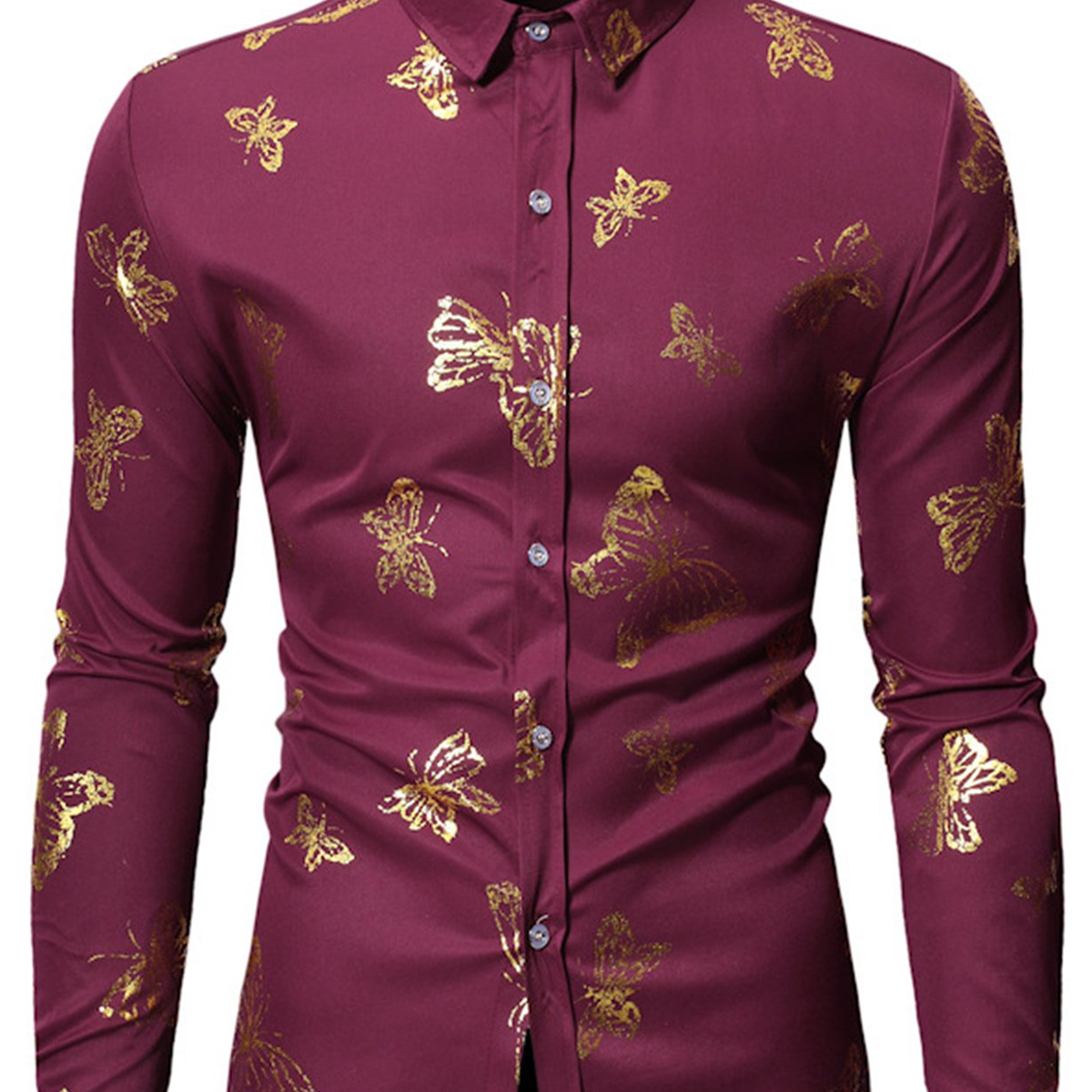 Chemise boutonnée décontractée à manches longues et imprimé papillon pour hommes