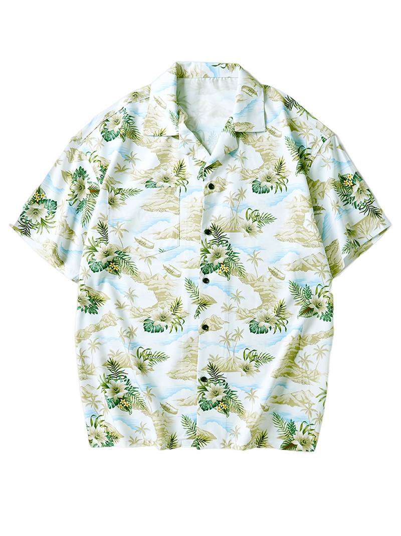 Chemise à manches courtes pour hommes avec poche à imprimé tropical et vacances d'été
