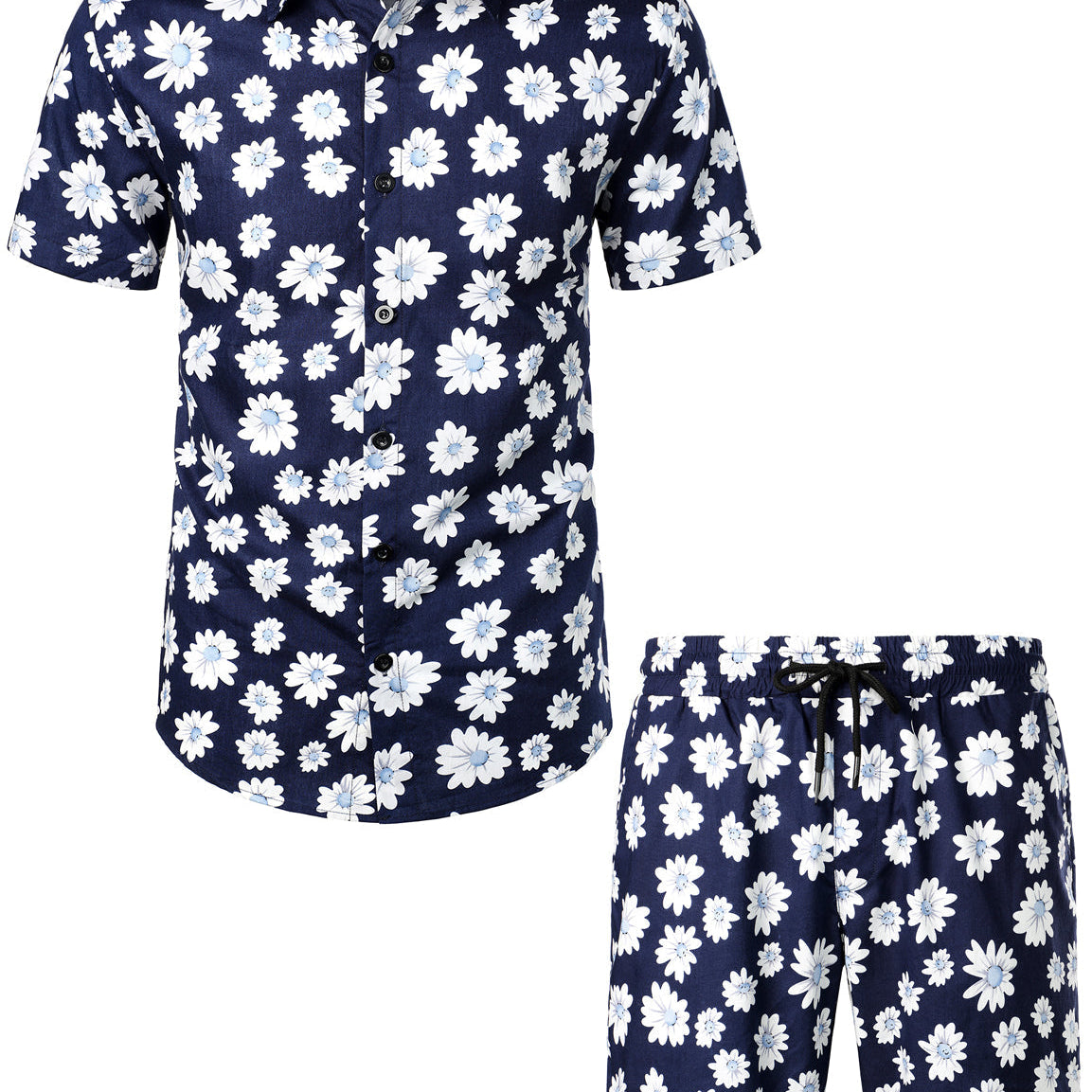 Ensemble chemise et short hawaïen en coton décontracté à fleurs de marguerite pour hommes