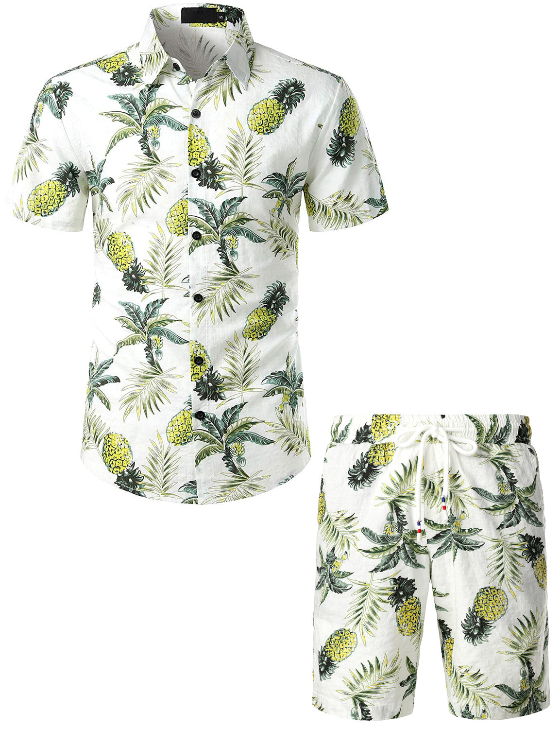 Ensemble chemise et short assortis à fleurs tropicales hawaïennes pour hommes