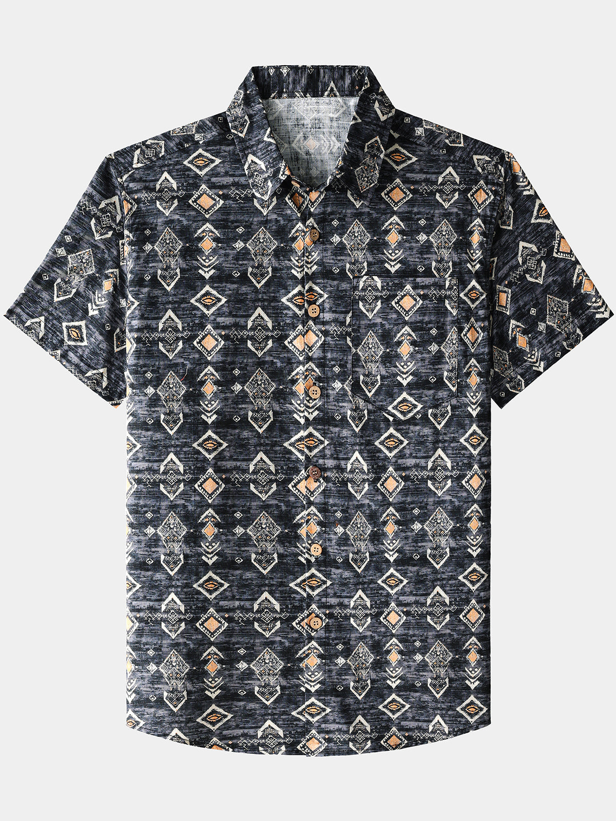 Men’s Breathable Geometric Short Sleeve Button Down Cool Casual Shirt