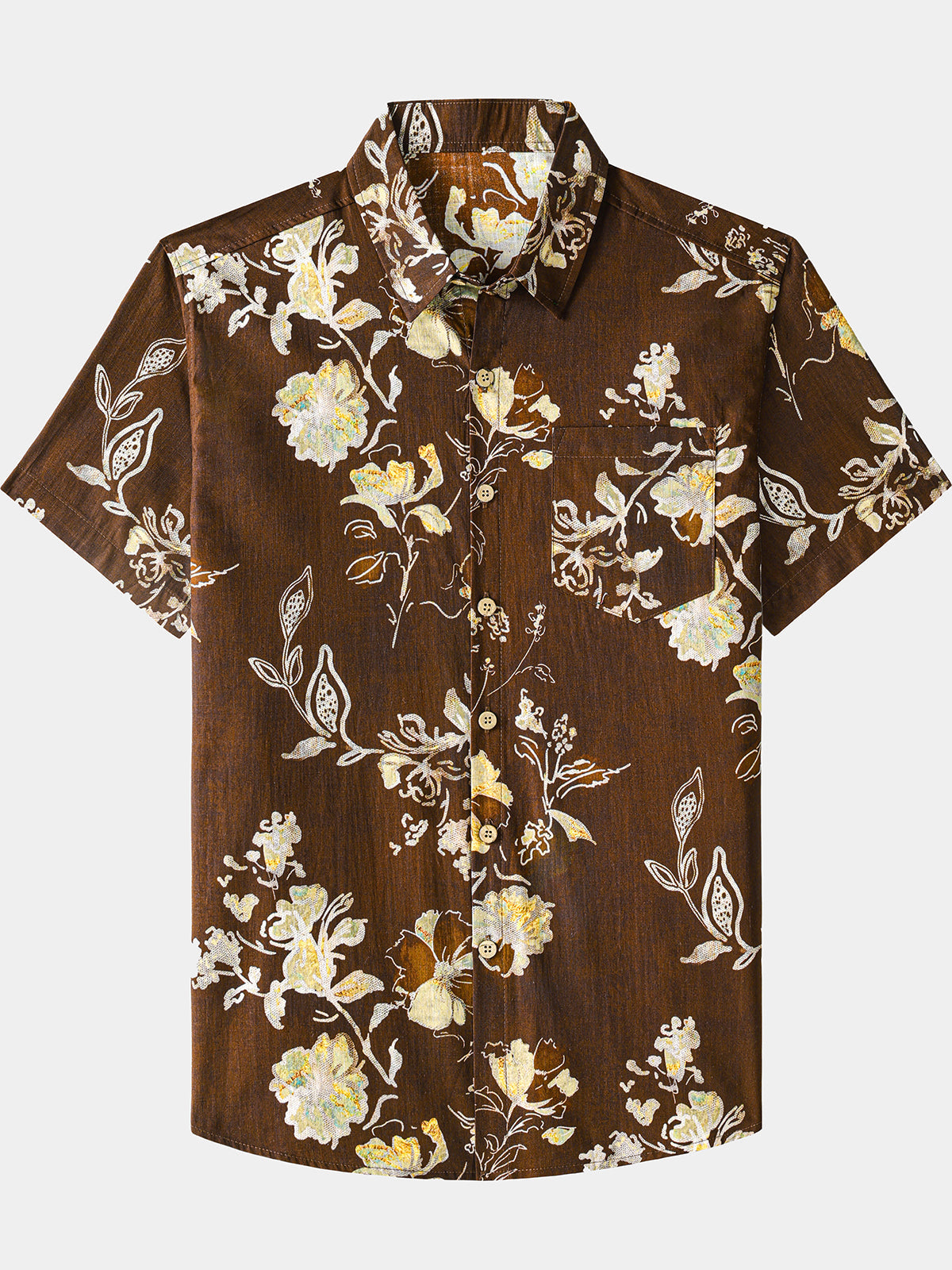 Chemise Fleurie Homme Manches Courtes Coton Vintage Décontracté