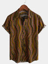 Chemise à manches courtes en coton imprimé léopard vintage pour homme