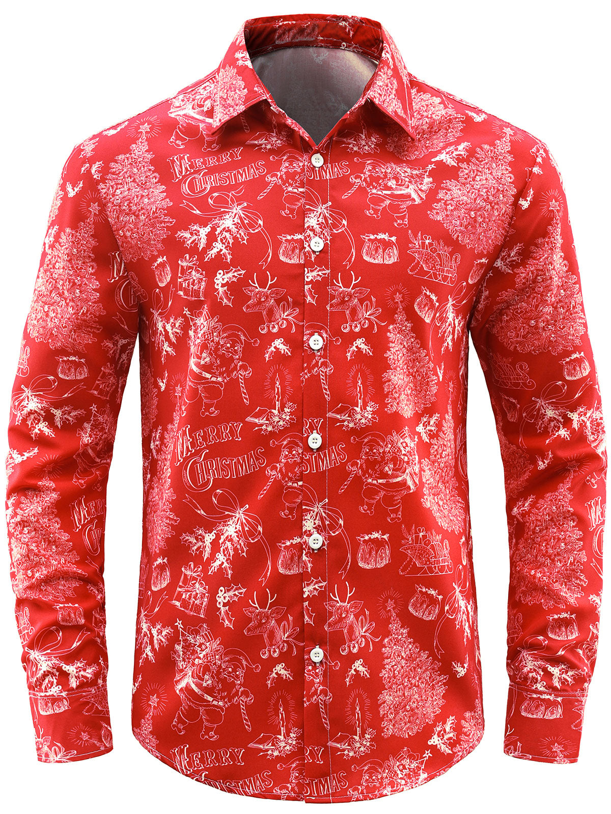 Chemise boutonnée à manches longues pour homme avec motif Père Noël et élan