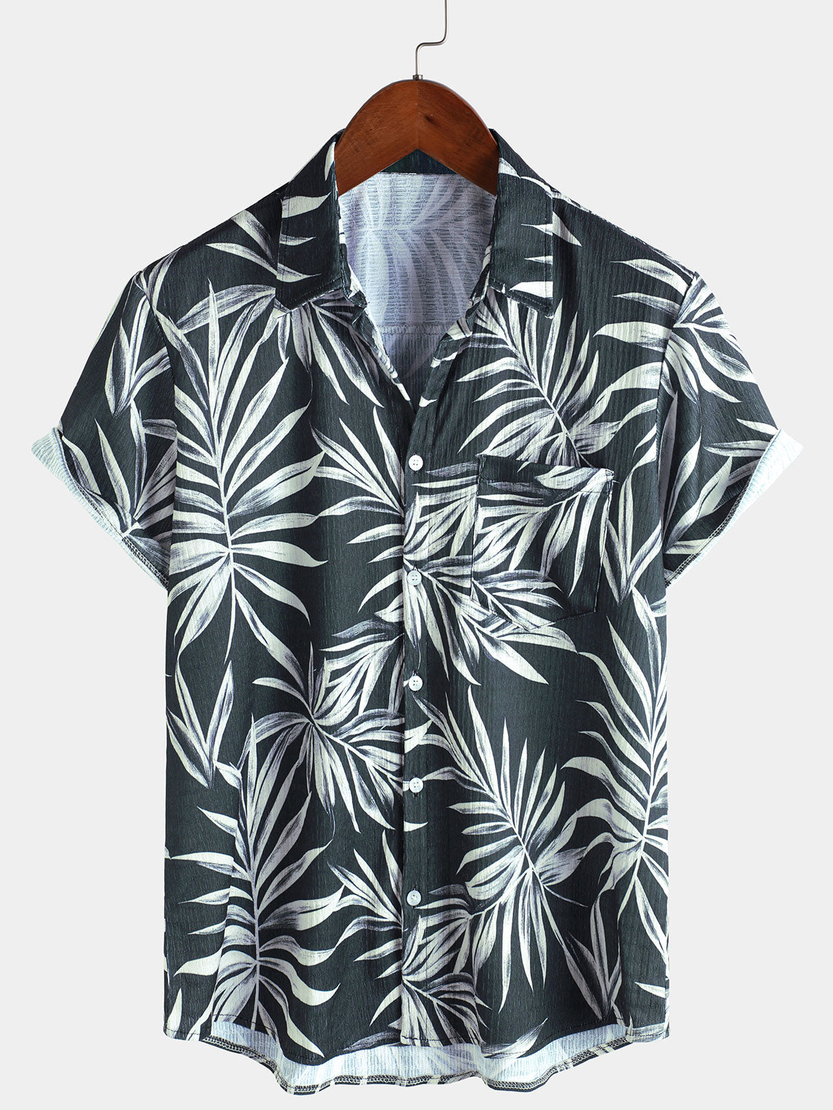 Chemise hawaïenne à manches courtes et imprimé feuilles pour homme