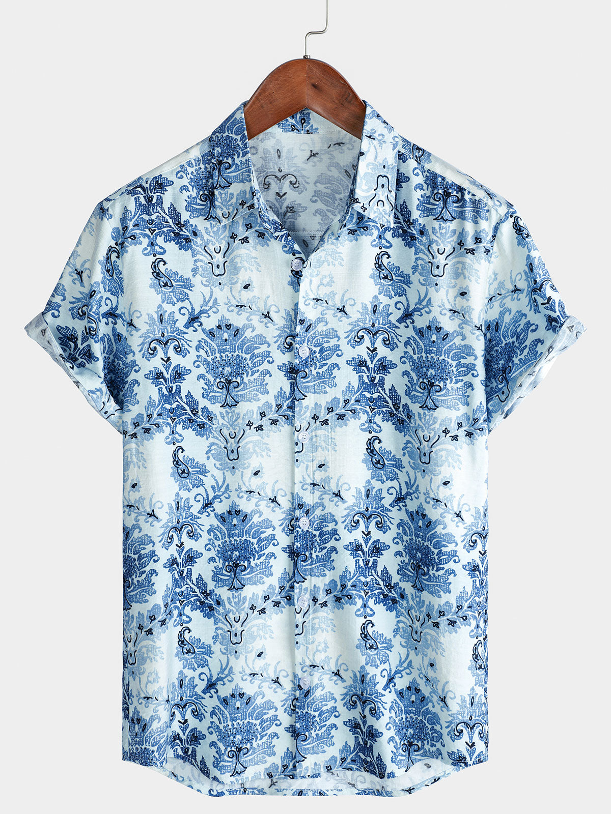 Chemise hawaïenne à manches courtes à imprimé floral bleu pour homme