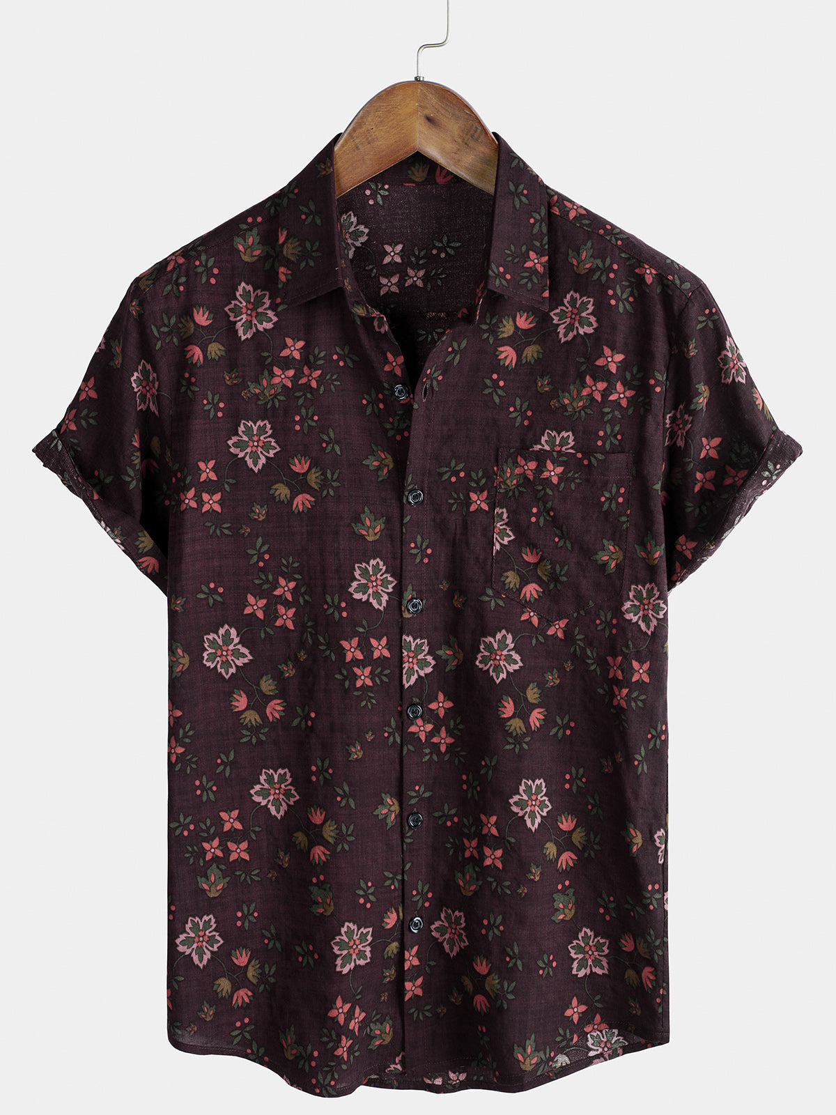 Chemise hawaïenne à manches courtes marron à imprimé floral vintage pour homme