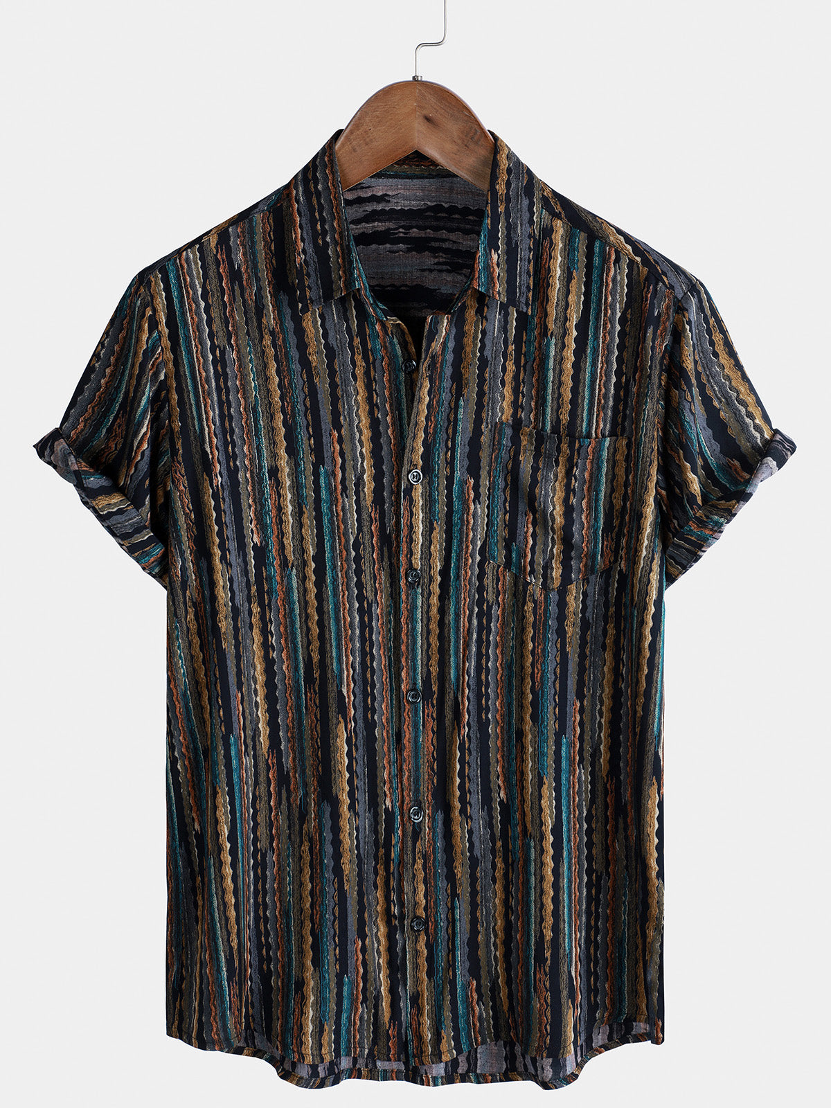 Chemise à manches courtes boutonnée à rayures vintage pour homme