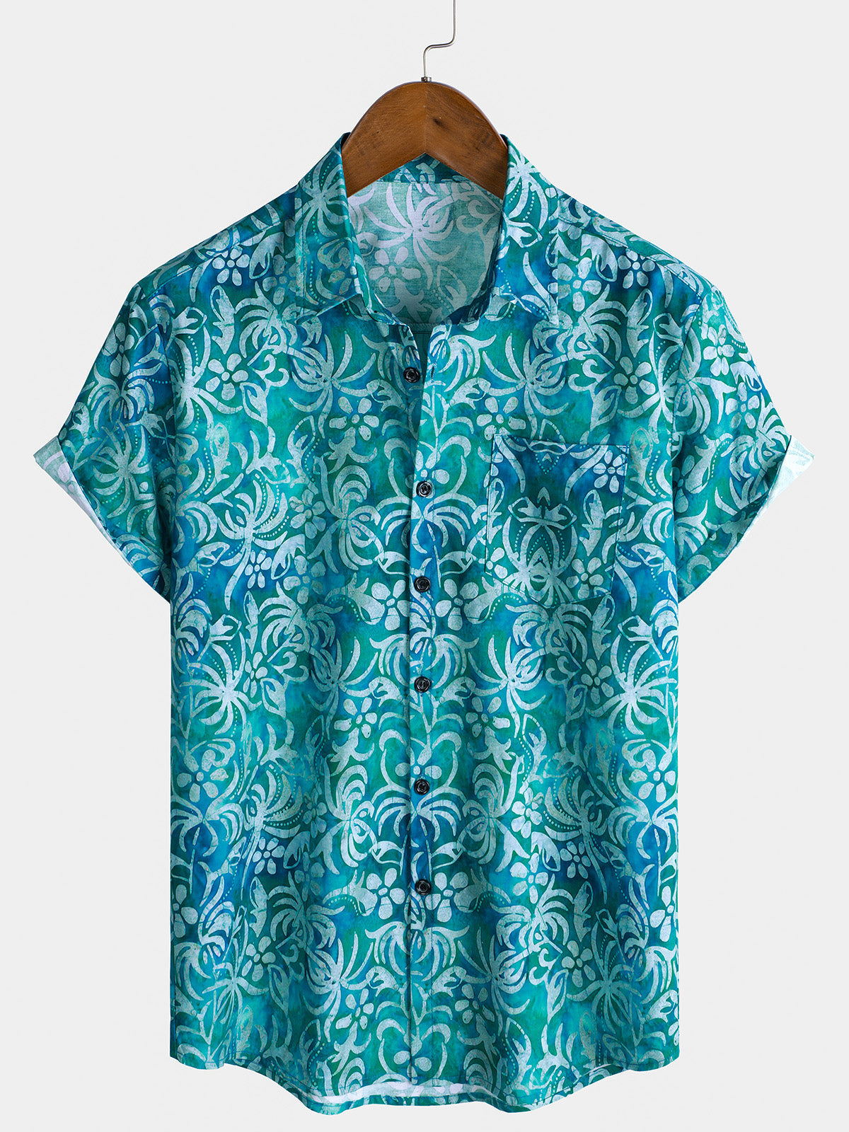 Chemise à manches courtes bleue pour homme, motif croisière hawaïenne