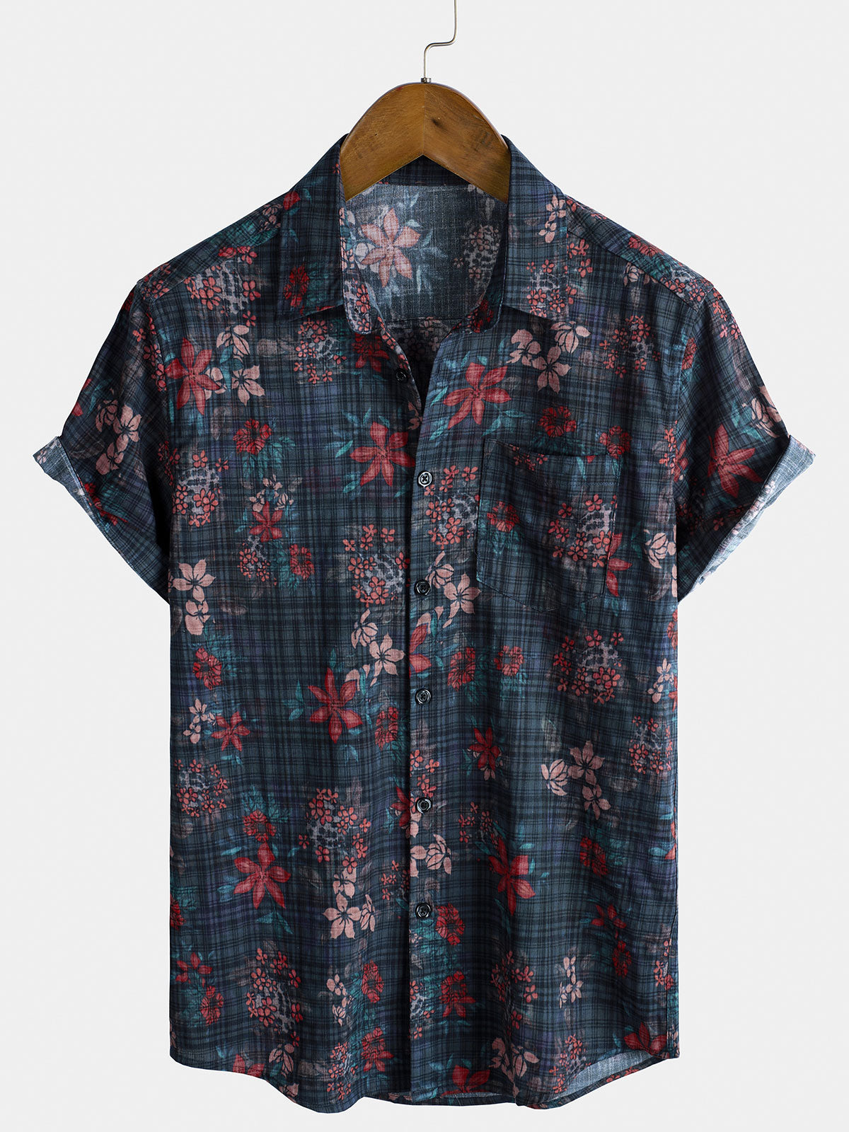 Chemise à manches courtes pour homme, motif floral tropical vintage
