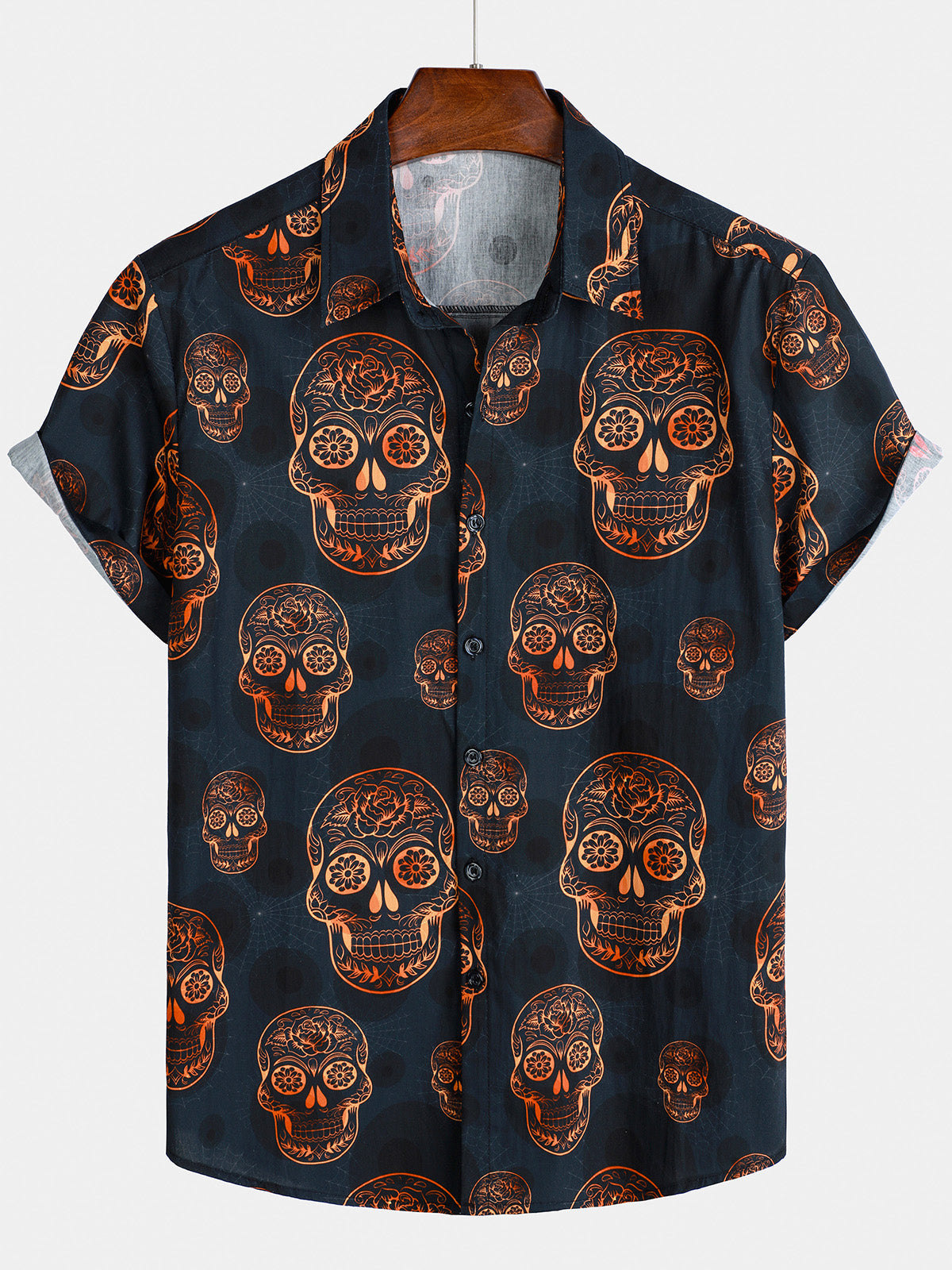 Chemise hawaïenne à manches courtes pour homme, motif tête de mort